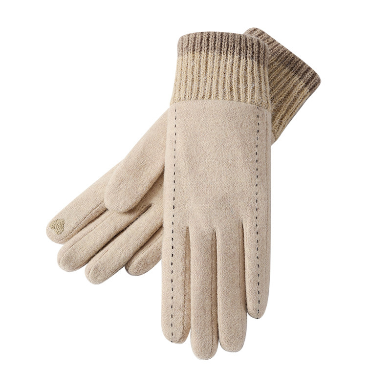 Wool Glove Lined - ถุงมือฤดูหนาวใหม่สำหรับผู้หญิง ถุงมือปั่นจักรยานกันลมสำหรับกิจกรรมกลางแจ้ง บุด้วยผ้าฟลีซให้ความอบอุ่น รองรับการใช้งานหน้าจอสัมผัส พร้อมขอบถักที่ข้อมือ รุ่น